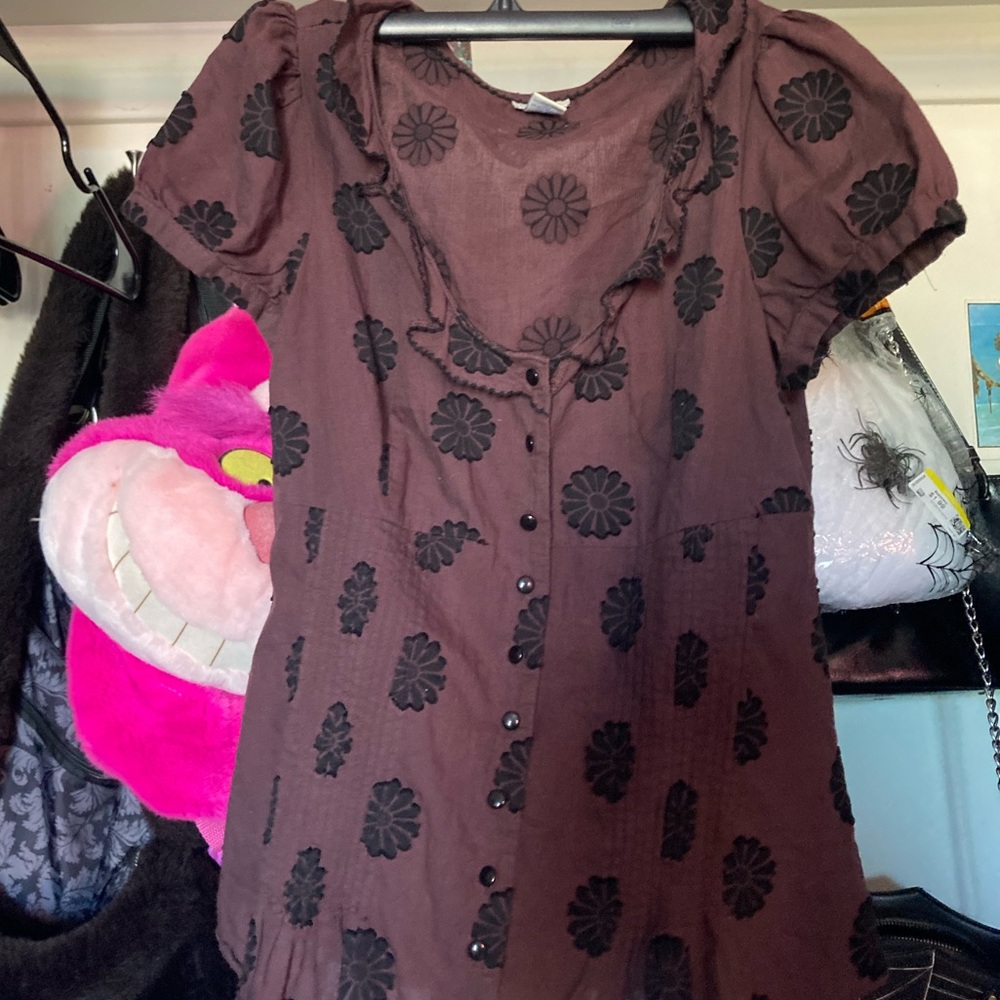 Corporate goth purple flower blouse